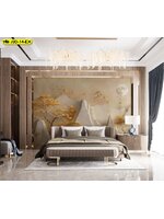 วอลเปเปอร์ภาพวิวโทนอุ่น สั่งทำลายพิเศษช่วยยกระดับผนังหัวเตียงให้ดูนุ่มลึกและหรูอย่างมีมิติ