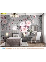 ภาพแคนวาส ติดห้องนอน ลายดอกไม้สีชมพูขาวพื้นเทา หวานละมุน โดดเด่น