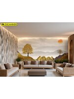วอลเปเปอร์สั่งพิมพ์ ภาพต้นไม้ทองคำกับดวงอาทิตย์ นำเสนอ ความอบอุ่นและความรุ่งเรืองในพื้นที่รับรอง