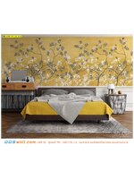 วอลเปเปอร์ภาพวิว แต่งห้องนอน กรุผนังลายดอกไม้พื้นสีทอง เพิ่มบรรยากาศที่ดีให้กับการพักผ่อน สไตล์หรูหรา