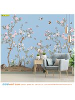 รับติดภาพพิมพ์วอลเปเปอร์ ตกแต่งมุมพักผ่อนในบ้าน ลายนกกับดอกไม้หวาน ดูมีราคา