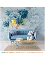 รับพิมพ์ ภาพศิลปะ ผ้าCanvas ตกแต่งห้องนั่งเล่น ภาพสีน้ำลายดอกไม้สีฟ้า สงบ เย็นสบาย