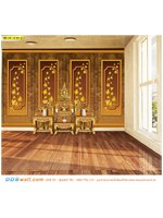 รูปลายไทยแต่งห้องพระ กรุผนังลายไทยใบโพธิ์พื้นสีน้ำตาล แบบเรียบง่าย ให้ความรู้สึกสงบ