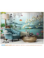 วอลเปเปอร์ติดผนังภาพวิว พิมพ์บนผ้า Canvas ตกแต่งห้องนั่งเล่น ลายดอกไม้จีน ที่งดงามของเเบบสไตล์จีนเเละสีที่สวยงามลงตัว