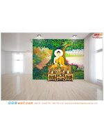 รูปติดผนังตกแต่งห้องพระ ภาพทรงตรัสรู้เป็นพระพุทธเจ้า เจ้าชายสิทธัตถะทรงนั่งสมาธิใต้ต้นโพธิ์