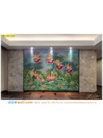 วอลเปเปอร์พิมพ์ลาย ราคาถูก ตกแต่งผนังห้องขนาดใหญ่ ภาพวาดเรื่องราวนางกินรีเล่นน้ำในป่าหิมพานต์