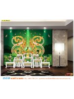 สั่งพิมพ์วอลเปเปอร์ออกแบบได้เอง diy ห้องพระ ลายพญานาคสีเขียวทองกับเทพพนม พื้นหลังสีเขียวอมดำ ใต้ดวงจันทร์ ได้คุณภาพเกินราคา