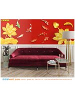 วอลเปเปอร์ภาพวิว แต่งผนังห้องรับแขก ลายปลาคาร์ฟกับดอกบัวสีทองมงคล ถ้าติดไว้โดยทิศทางที่ถูก จะเสริมพลังได้ดี