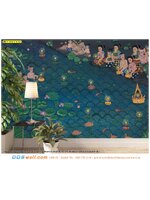 พิมพ์วอลเปเปอร์ ตามพื้นที่ ทางเดินต้อนรับตกแต่งภาพลายไทยประเพณีลอยกระทง ต้อนรับแขกคนไทยและต่างชาติอย่างอบอุ่น