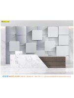 ภาพแคนวาส ติดผนัง เพิ่มความโดดเด่นให้พื้นหลังของเเผนกต้อนรับ ด้วยวอลเปเปอร์ลายกราฟฟิก3มิติ ใช้เฟอร์นิเจอร์ลายหินอ่อนสีขาว ทำให้ห้องสว่างเเละดูกว้างขึ้น สวยสะอาดตา