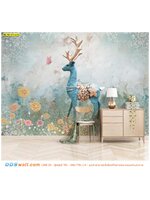 รับสั่ง ปริ้นวอลเปเปอร์ ตกแต่งมุมพักผ่อนในบ้าน ลายกวางป่ากลางสวนดอกไม้ โทนสีอบอุ่น มุมโปรด ที่สวยงาม เติมเต็มความรู้สึกผ่อนคลาย