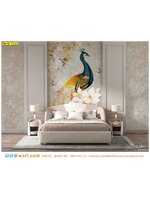 ภาพศิลปะ ผ้าCanvas ขนาดใหญ่ ติดบนฝาผนังห้องนอน ลายนกยูงสีทองกับดอกไม้สีขาว ดูละมุน งดงาม เรียบหรู