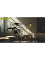 วอลเปเปอร์ภาพพิมพ์ลายนกอินทรีเส้นแรเงา ให้ความรู้สึกทรงพลัง เหมาะกับสไตล์ตกแต่งร้านคาเฟ่โมเดิร์น
