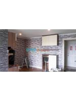 ผลงานติดวอลเปเปอร์ ลายหินกาบ สีเทา ที่คอนโดลุมพินี พาร์ค พระราม3