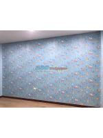 ผลงานติดวอลเปเปอร์ ลายการ์ตูนรูปหมี สีฟ้า ที่พัทยา