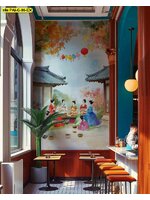 วอลเปเปอร์สั่งพิมพ์ ภาพหญิงสาวในชุดฮันบก ออกแบบ สร้างบรรยากาศงานเลี้ยงฉลองในร้านอาหาร