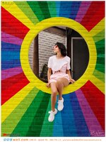 ผ้าแคนวาส ขนาดใหญ่ มุมถ่ายรูปสีสันสะดุดตา ลายพระอาทิตย์สายรุ้ง สดใส รับซัมเมอร์