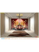 รับพิมพ์ สติ๊กเกอร์ วอลเปเปอร์ลายไทย แต่งแต้มห้องพระ ด้วยภาพพญานาคคู่สีทองกับเทพพนมคู่ พื้นหลังกราฟฟิกสีแดง สวยสง่า เป็นสิริมงคล