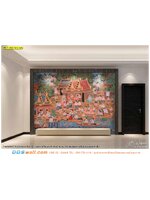Print wallpaper ราคาถูก แต่งแต้มภาพวาดประเพณีไทยบนผนัง สร้างความโดดเด่นในห้องโถง