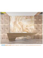 วอลเปเปอร์ติดผนังภาพวิว ตามสั่ง ตกแต่งเคาน์เตอร์บริการ เลือกใช้ภาพลายหินอ่อนสีครีม แสนสวย ดูทันสมัย