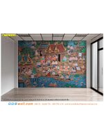 ปริ้นวอลเปเปอร์ ผ้าแคนวาส สั่งตัดตามขนาดลายประเพณีไทย ทำเป็นสื่อการเรียนรู้ในห้องเรียน