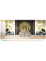 ภาพแคนวาส ติดผนัง ตกแต่งห้องพระ ลายธรรมจักรดอกบัวพื้นสีดำ สวย ไม่เหมือนใคร