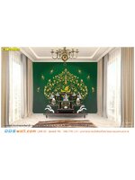 วอลเปเปอร์ติดผนัง สั่งพิมพ์ วัสดุตกแต่งผนังบ้านอย่าง ภาพลายไทยลิขสิทธิ์ต้นโพธิ์ทองพื้นหลังสีเขียว ที่ให้ความรู้สึกสงบ สดชื่น ผ่อนคลาย