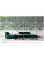 ภาพพิมพ์วอลเปเปอร์ ติดห้องรับแขก เพิ่มบรรยากาศได้ด้วยกรุผนังลายดอกไม้พื้นสีเขียว สไตล์หรูหรา