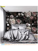 วอลเปเปอร์ภาพวิว ผลิต 2-3 วัน ตกแต่งห้องนอน ลายดอกไม้พื้นหลังสีดำ หวานละมุน สไตล์วินเทจ