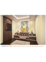 ภาพลายไทยแต่งห้องพระ ลายเทพพนมคู่สีทอง พื้นหลังลายไทยประจำยามสีเทาขาว