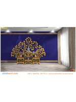 ไอเดียออกแบบห้องพระ ปริ้นรูป canvas ลายต้นโพธิ์ทองพื้นหลังสีน้ำเงิน กันน้ำ ทนแดด สีไม่หลุดลอก