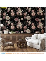 วอลเปเปอร์ติดผนังภาพวิว แต่งผนังมุมพักผ่อนในบ้าน ลายดอกไม้สีเข้ม สีชมพูสไตล์วินเทจ ชวนให้น่าหลงใหล