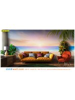 วอลเปเปอร์สั่งทำผ้าซาตินวิวทะเล แบบห้องนั่งเล่นสวยๆ