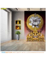 วอลเปเปอร์ห้องพระสีแดง ลายไทยดอกบัววงกลมสีทอง โดดเด่น ทรงคุณค่า น่าประทับใจ
