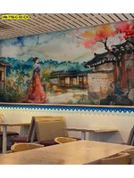 วอลเปเปอร์สั่งพิมพ์ ภาพสวนเกาหลีกับสตรีชุดโบราณ ออกแบบ สร้างความสดใสและมีชีวิตชีวาให้ห้องอาหาร