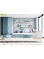 Print wallpaper ตกแต่งผนังภายในบ้าน ลายหินอ่อนฟ้าขาวริ้วทอง เข้ากับเฟอร์นิเจอร์ และทำให้สบายตา