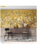 พิมพ์วอลเปเปอร์ ตามพื้นที่ ตกแต่งมุมพักผ่อนในบ้าน กรุผนังลายดอกไม้พื้นสีเหลือง หรูหรา สดใสละมุนตา