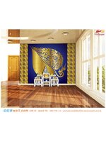 ภาพฉากหลังโต๊ะหมู่บูชา ตกแต่งห้องพระ ลายใบโพธิ์ใหญ่สีทองพื้นหลังสีน้ำเงิน สวยหรู มีเอกลักษณ์ที่โดดเด่น