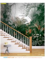วอลเปเปอร์ติดผนังภาพวิว ตามพื้นที่ ข้างบันไดบ้านท่ามกลางสวนป่าธรรมชาติเขตร้อน เพิ่มสีสันและจุดเด่นให้บ้านสวยงาม
