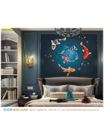 วอลเปเปอร์พิมพ์ลายปลาคาร์ฟหลากสีแปดตัว ติดห้องนอน โทนสีอบอุ่น เสริมฮวงจุ้ย ดูดีมีระดับ