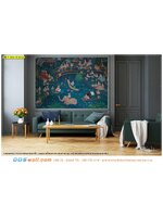 บริการ ผลิต wallpaper คุมโทนห้องนั่งเล่นสีเขียว และเป็นธรรมชาติ กับภาพลายประเพณีสงกรานต์ อบอุ่นด้วยเฟอร์นิเจอร์ไม้ ให้มีความเข้ากัน