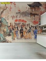 วอลเปเปอร์สั่งผลิต ภาพวาดขบวนแห่ผู้คน ออกแบบ สร้างความรู้สึกโอ่อ่าและสง่างามให้แก่พื้นที่