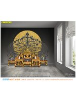 สินค้าไอเดียแต่งห้องพระ ภาพมงคลสั่งปริ้น ลายไทยลิขสิทธิ์ต้นโพธิ์กับพระจันทร์เต็มดวง พื้นหลังสีดำ ใช้เวลาติดตั้งไม่นาน