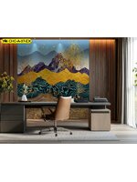 วอลเปเปอร์สั่งผลิต ภาพภูเขาทองคำและกวาง นำเสนอ ความยิ่งใหญ่ของธรรมชาติในพื้นที่ทำงานอย่างโดดเด่น