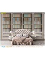 รับสั่ง พิมพ์วอลเปเปอร์ ตกแต่งห้องนอน ลายกรุผนังภาพชั้นหนังสือ เสริมให้ห้องดูหรูหรา