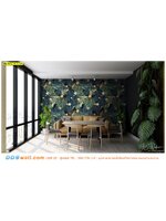 ภาพวิว ภาพศิลปะ ผ้าแคนวาส ตกแต่งห้องนั่งเล่น ลายพุ่มใบไม้และดอกไม้สีส้ม สไตล์ทันสมัย