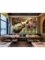 วอลเปเปอร์สั่งผลิต ภาพส้มตำและตลาดน้ำ ออกแบบ สร้างความรู้สึกอยากอาหารและบรรยากาศไทย รับติดตั้ง โดย ช่างติดวอลเปเปอร์