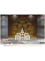 วอลเปเปอร์ห้องพระ ลายต้นโพธิ์น้ำตาล พื้นสีน้ำตาล สุภาพ สวยงามลงตัว