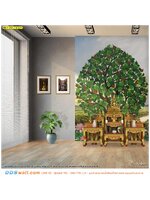 วอลเปเปอร์ห้องพระสีสวย ลายไทยลิขสิทธิ์ภาพต้นโพธิ์ใบสีเขียว ภาพสวยงามคมชัดและได้ขนาดที่พอดีกับพื้นที่