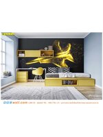 พิมพ์ ผ้าแคนวาส ขนาดใหญ่ ติดภาพจรวดบนท้องฟ้าที่มีดาววิบวับ เข้ากันกับห้องนอนโทนสีเหลืองดำ